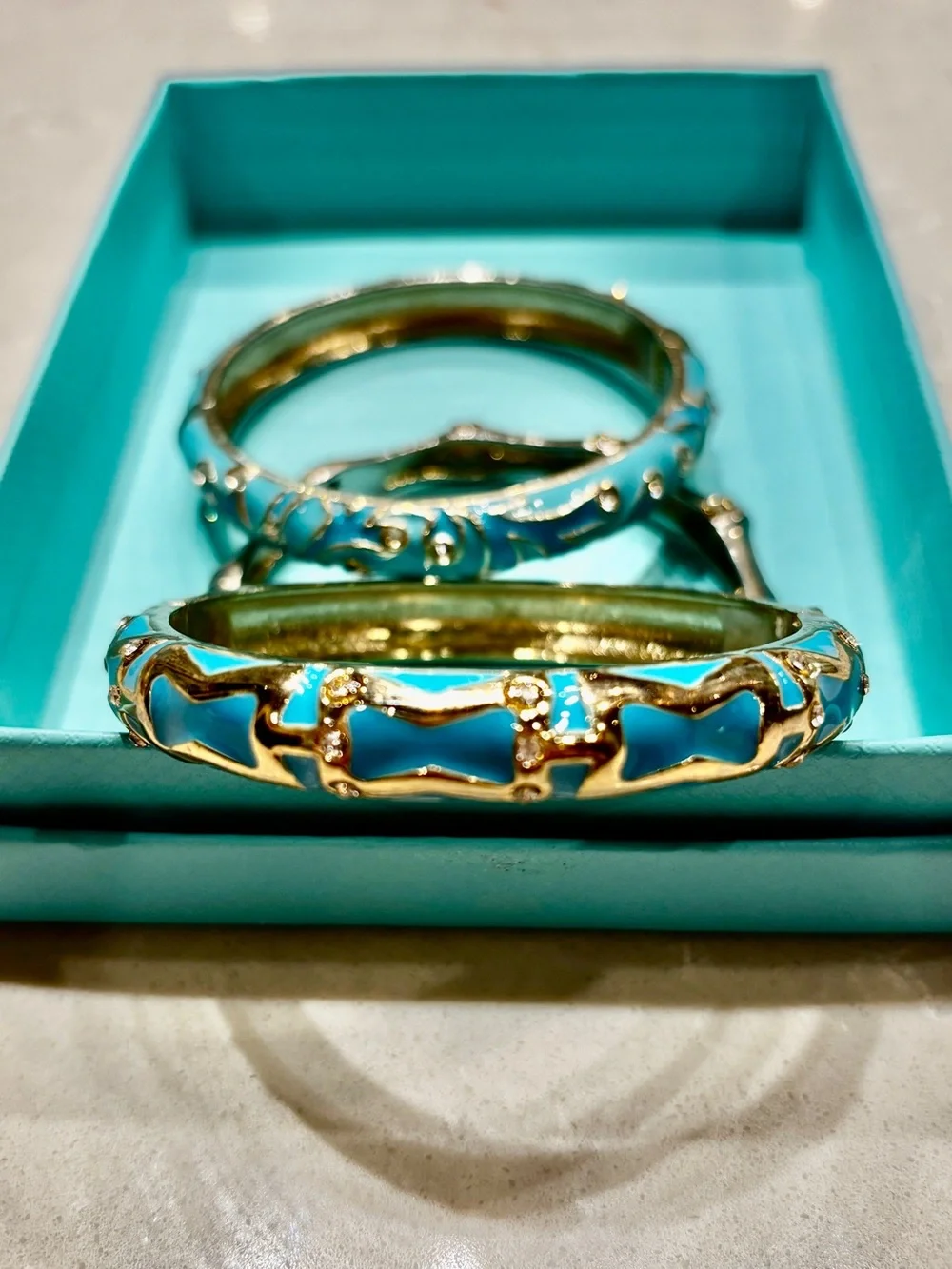 Nordstrom SEQUIN NYC Gold-Tone and Turquoise Enamel Bangle Bracelet Set